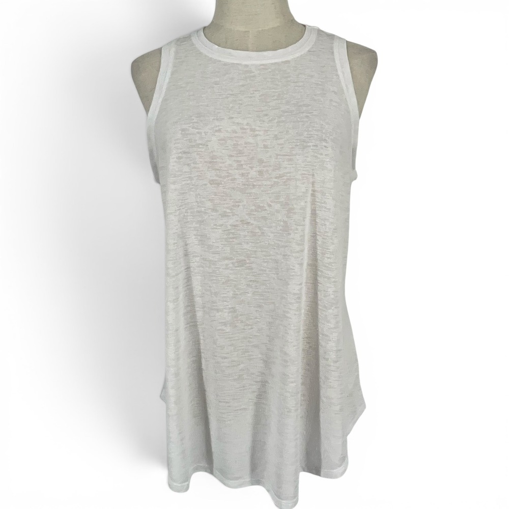 Athleta White Slub Knit Muscle Tank Top Modal Blend Crew Neck Med Lightweight